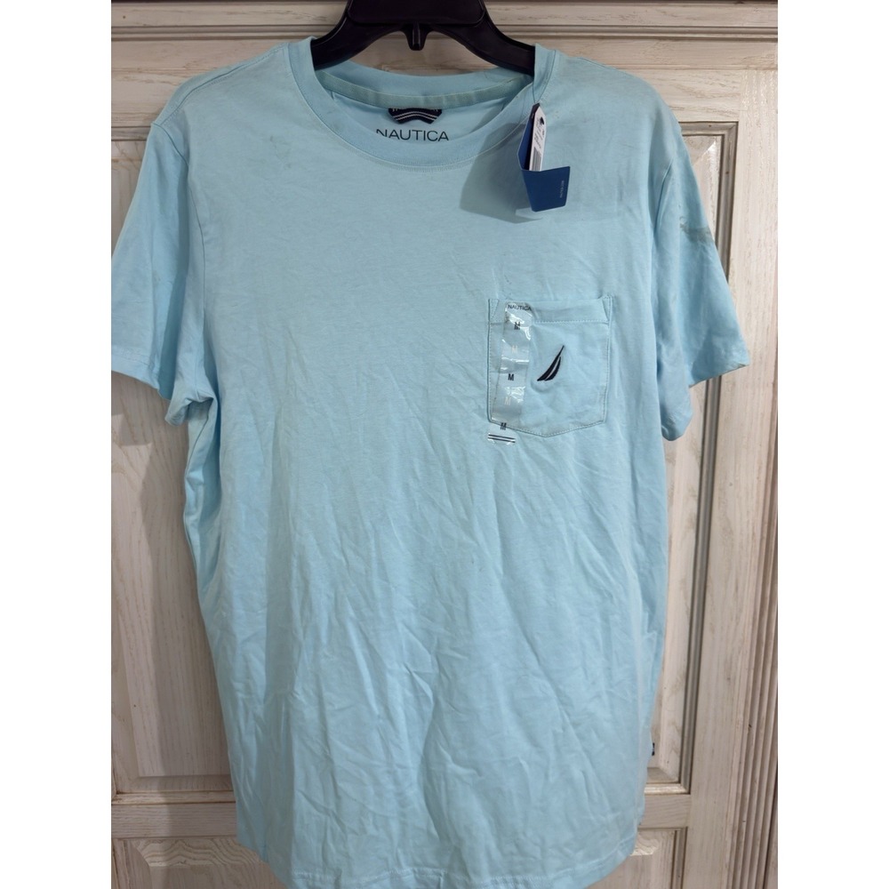Nautica Men Medium Crew Neck T-Shirt Sky Blue New With Tags Performance Deck